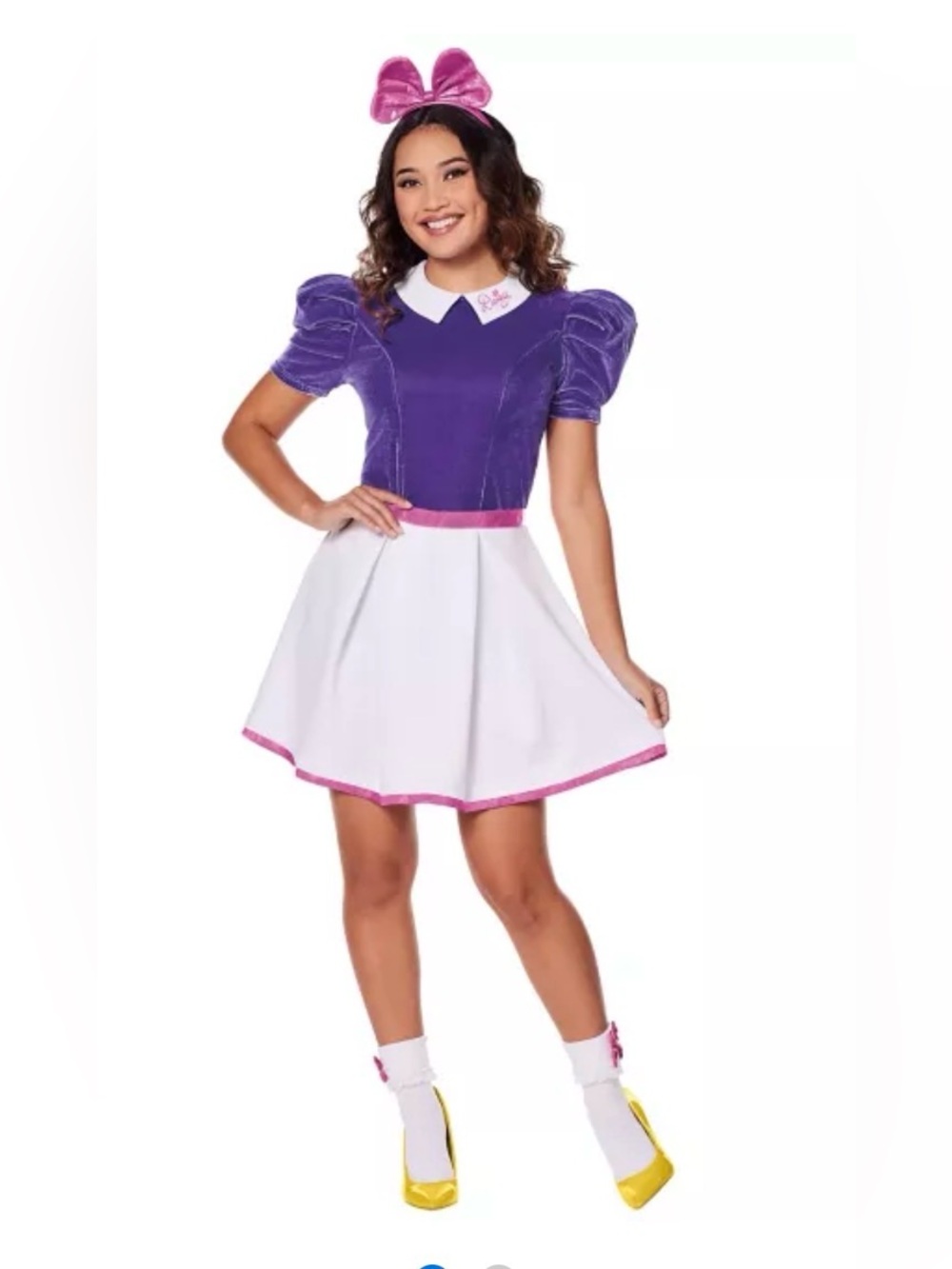 Disney Daisy Duck Costume Dress Spirit Halloween Women’s Large w/ Socks Headband